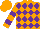 Silk - Orange, purple diamonds, purple bars on sleeves