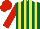 Silk - Dark green and yellow stripes, red sleeves and cap