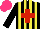 Silk - Black, yellow stripes, red cross, hot pink cap