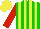 Silk - Green, yellow stripes, red sleeves, yellow cap