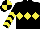 Silk - Black, yellow triple diamond, chevrons on sleeves, quartered cap