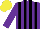 Silk - Purple, black stripes, white sleeves ,purple arm hoop, yellow cap