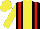 Silk - Black, red stripes, yellow stripe ,black sleeves,yellow arm hoop, yellow cap