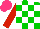 Silk - Green,white check,sleeves,red arm hoop, hot pink cap