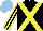 Silk - Black, yellow crossed sashes,stripes sleeves, light blue cap