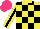 Silk - Yellow, black checks, yellow sleeves, black stripe, yellow collar, hot pink cap