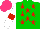 Silk - Green, red stars, white sleeves ,red , white, red, armlets, hot pink cap