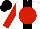 Silk - White, black stripe, red disc, sleeves black, cap black