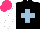 Silk - Black, light blue cross,white sleeves, hot pink cap