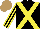 Silk - Black, yellow crossed sashes,stripes sleeves, light brown cap