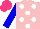 Silk - Pink, white spots, blue sleeves, hot pink cap