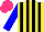 Silk - Yellow, black stripes, blue sleeves, hot pink cap