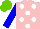 Silk - Pink, white spots, blue sleeves, light green cap