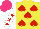 Silk - Yellow, red spades, white sleeves, red stars, hot pink cap