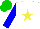Silk - White, yellow star, blue sleeves, green cap