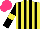 Silk - Yellow, black stripes, black sleeves ,yellow armlets, hot pink cap