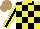 Silk - Yellow, black checks, yellow sleeves, black stripe, yellow collar, light brown cap