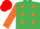 Silk - EMERALD GREEN, orange spots, orange sleeves, red cap