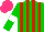 Silk - Green, red stripes , green sleeves, white armlets, hot pink cap