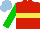 Silk - Red, yellow hoop, green sleeves, light blue cap