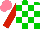 Silk - Green,white check,sleeves,red arm hoop, salmon cap