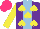 Silk - Purple, yellow spades, light blue stripe, yellow sleeves, hot pink cap