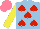 Silk - Light blue, red spades, yellow sleeves, salmon cap