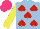 Silk - Light blue, red spades, yellow sleeves, hot pink cap