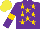 Silk - Purple,gold stars, purple sleeves, gold armlets, yellow cap