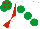 Silk - WHITE, large EMERALD GREEN spots, RED and WHITE diabolo on sleeves, EMERALD GREEN cap, RED spots