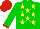 Silk - Green, yellow stars, green sleeves , red cuffs, cap red