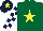 Silk - Dark green, yellow star, dark blue and white check sleeves, dark blue cap, yellow star