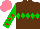 Silk - Brown, green diamond hoop, green sleeves, red stars, salmon cap