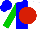 Silk - Blue and white halved, red disc, green sleeves