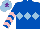 Silk - Royal blue, light blue triple diamond, royal blue sleeves, pink chevrons, light blue cap, purple star