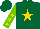 Silk - Dark green, gold star front & back, gold stars on light green sleeves, dark green cap