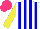 Silk - White, blue stripes, yellow sleeves, hot pink cap