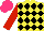 Silk - Yellow, black diamonds, red sleeves, hot pink cap