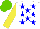 Silk - White, blue stars, yellow sleeves, light green cap