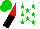 Silk - White, green stars, red and black halved sleeves, green cap