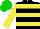Silk - Black, lime, yellow horizontal stripes on & sleeves, lawn green cap