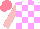 Silk - White, lilac checks, pink sleeves, salmon cap