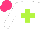 Silk - White, lime cross, hot pink cap