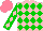 Silk - Pink, green diamonds, green sleeves, pink diamond stripe sleeves, salmon cap