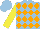 Silk - Light blue, orange diamonds, yellow sleeves, light blue cap