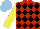 Silk - Red, black diamonds, yellow sleeves, light blue cap