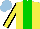 Silk - Yellow,green stripe,yellow sleeves,black seams, light blue cap