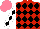 Silk - Red, black diamonds, white sleeves, black diamond stripe sleeves, salmon cap