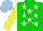 Silk - Green,green diagonal halves,white stars, yellow sleeves, light blue cap