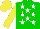 Silk - Green,green diagonal halves,white stars, yellow sleeves, yellow cap